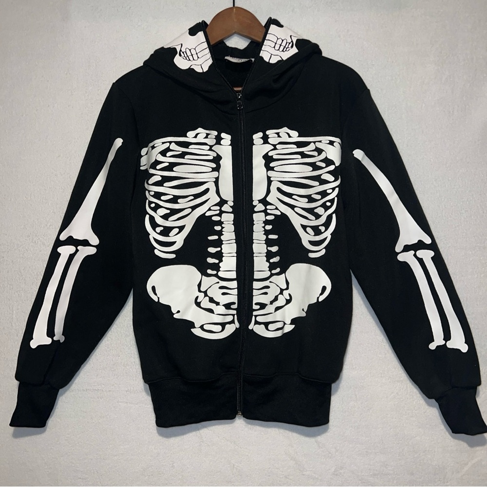 Jerry Beck for Charades Skeleton Print Black Hoodie